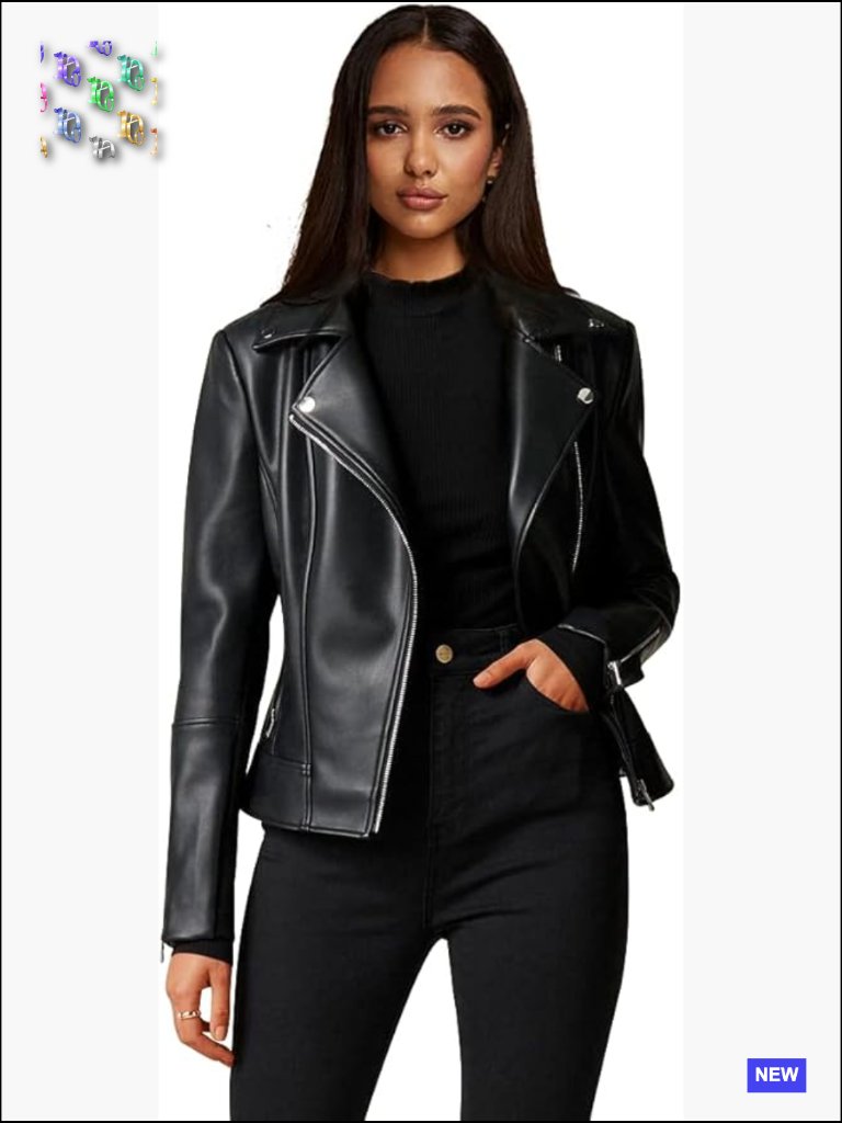 Womens Faux Leather Motorcycle Jacket Classic Pu Slim Short Biker Coat